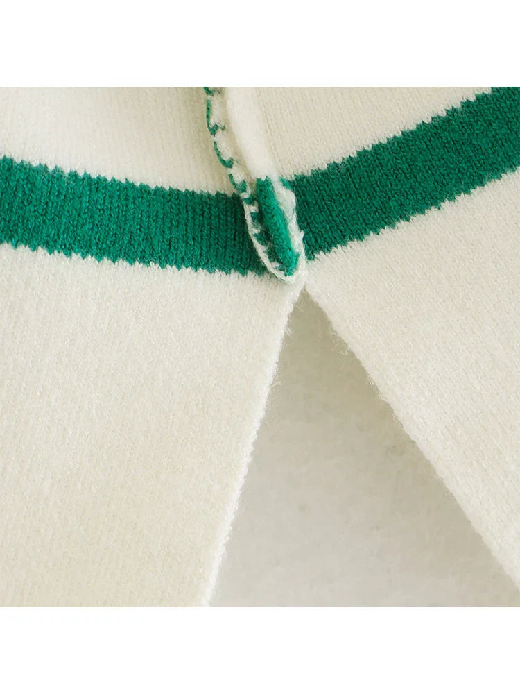 Vintage Elegant Striped Oversized Casual Loose Green Christmas Sweater Sweaters-L