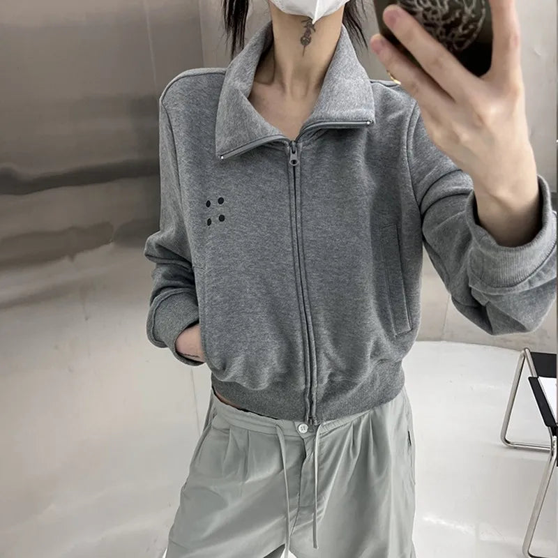 Gothic Turtleneck Japanese Double Zipper Korean Fashion Hoody