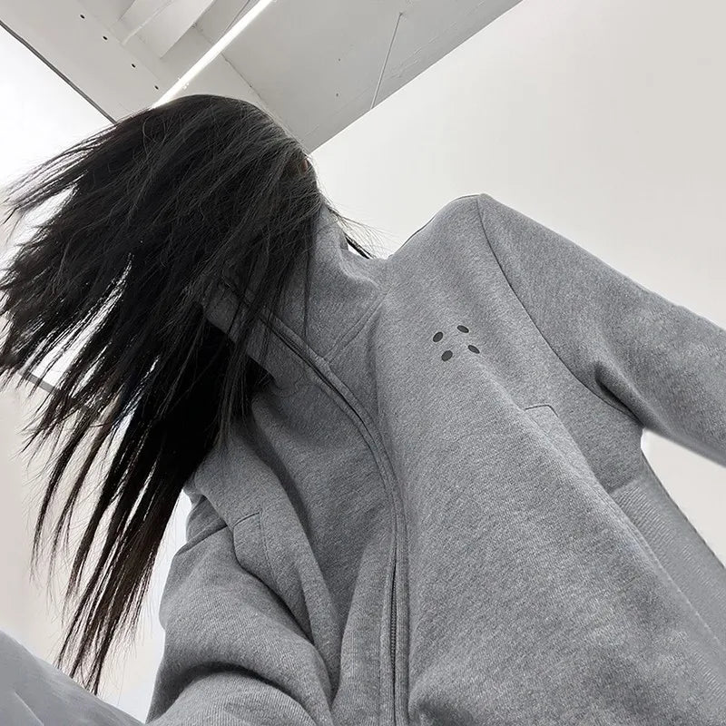 Gothic Turtleneck Japanese Double Zipper Korean Fashion Hoody