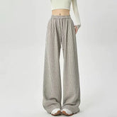 Korean Stripes High Waist Drawstring Pants oatmeal / S