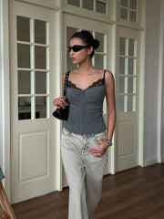 Lace Trim Bustier Top