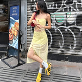 Lemon Strapless Top & Midi Skirt Two Piece Set