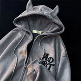 Letter Print Vintage Zipper Hoodie