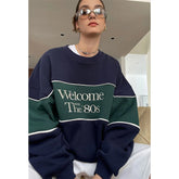 Oversized Letter Print Vintage Korean Patchwork Loose Casual Hoody