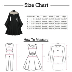JuliaFashion - Medieval Retro Queen Princess Party Long Sleeve Punk Vintage Gothic 50s Flare Sleeve Swing Cosplay Costume Dress