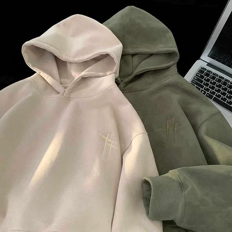 Vintage American Stylish Suede Hooded Sweatshirt