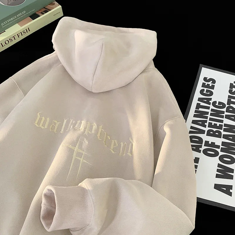 Vintage American Stylish Suede Hooded Sweatshirt
