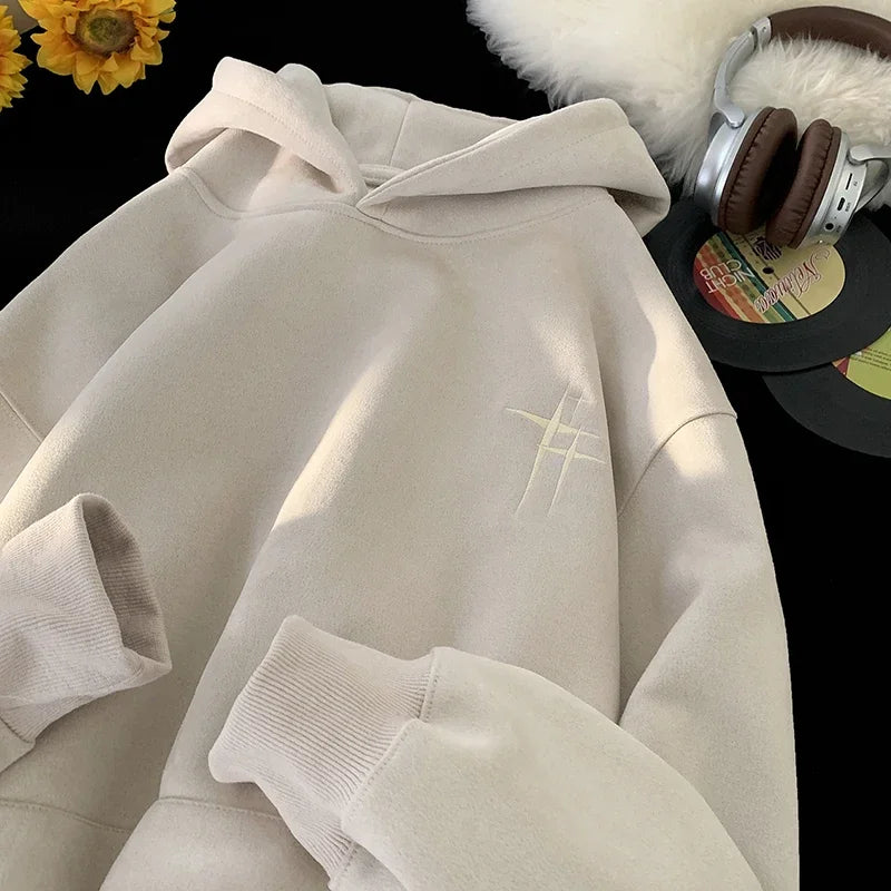 Vintage American Stylish Suede Hooded Sweatshirt