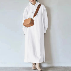 JuliaFashion - New Casual Hooded Vestidos 2024 Autumn Solid Sweatshirt Oversized Hoodies Robe Female Winter Warm Loose Dress