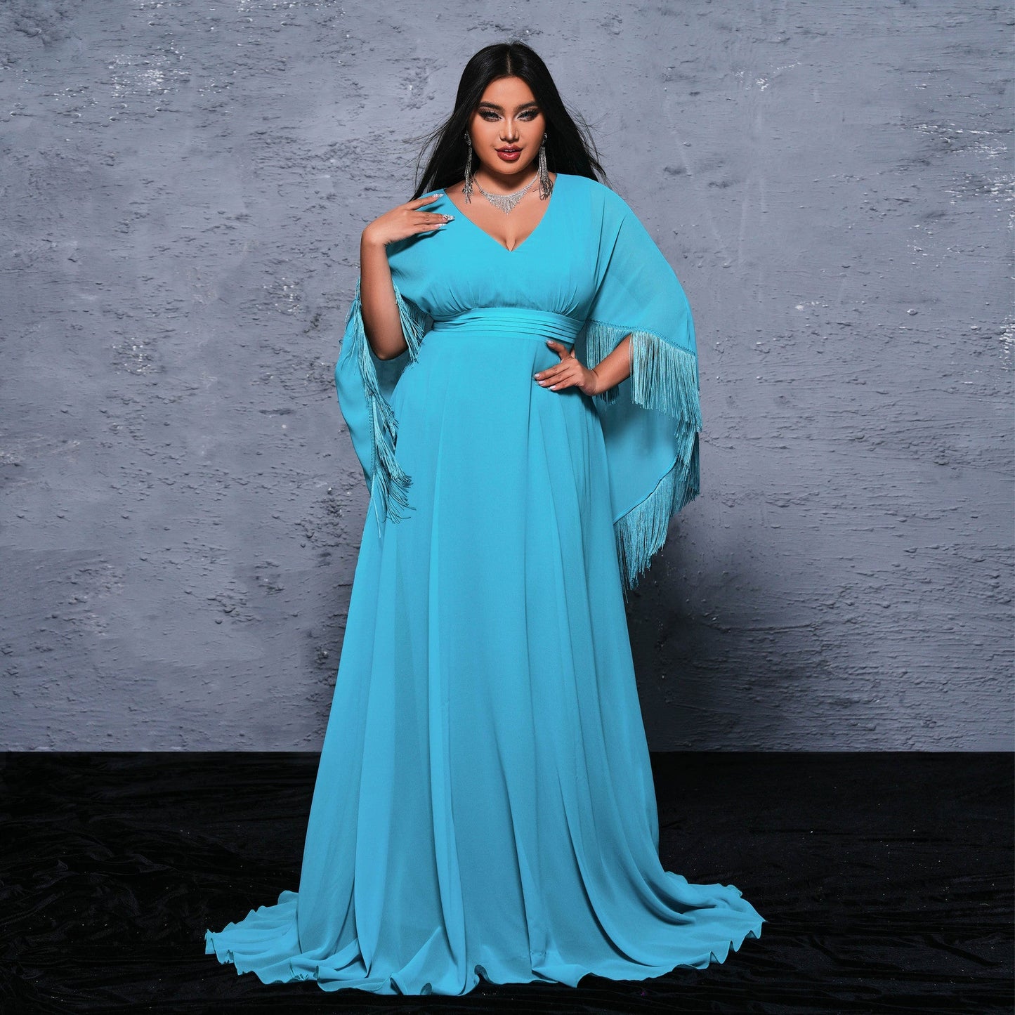 Plus Size Long V Neck Cocktail Long Wrap Evening Dress Large Swing Dress