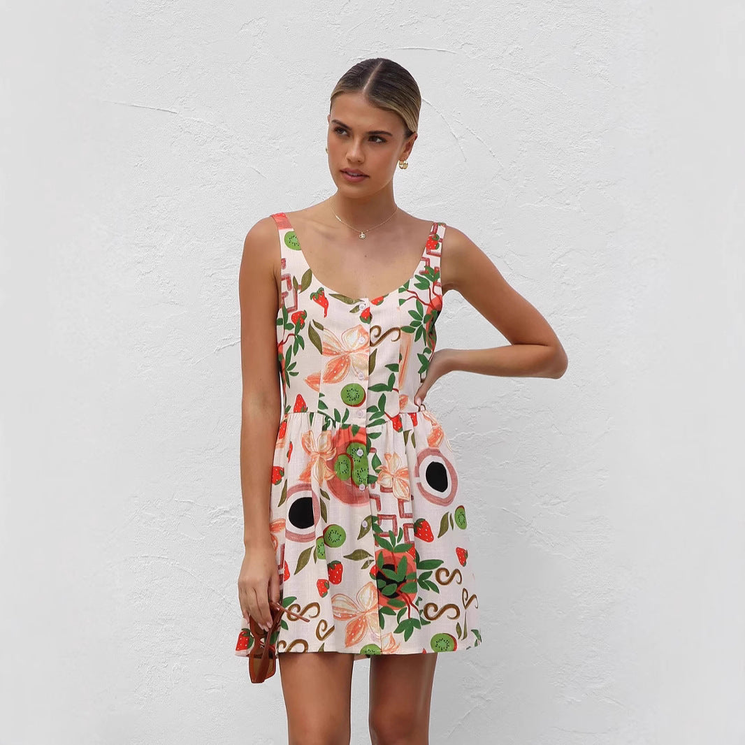 Mini Dress Same Print Button Cardigan Mini Dress