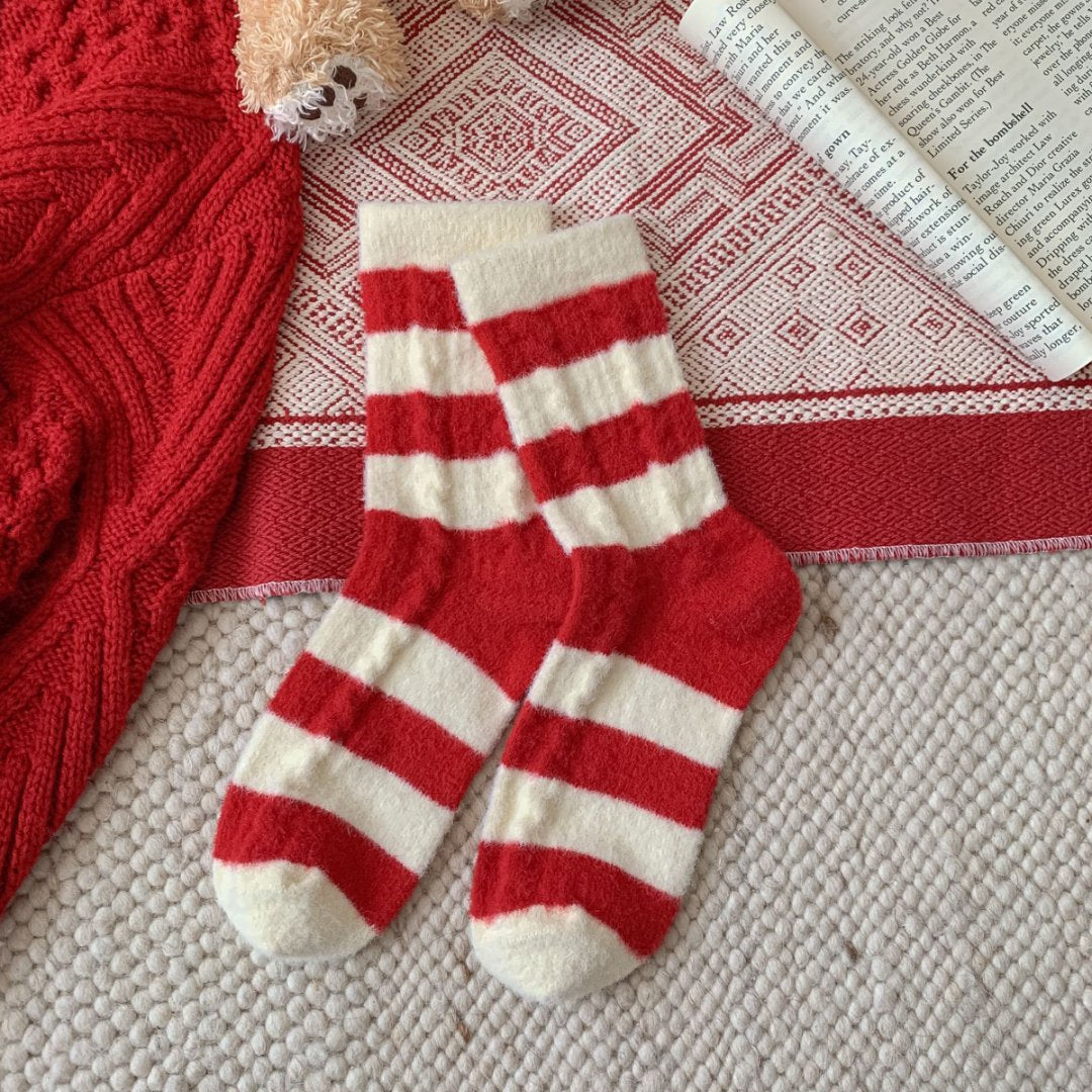 Wool Thick Warm Red Cute Christmas Socks