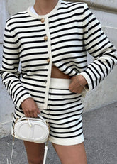 Marseille Knit Set Striped Cardigan & High-Waisted Shorts