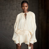 Puff Sleeve Lotus Leaf Skirt Early Pleated Design Short Mesh