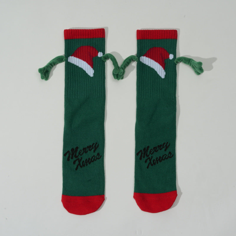 Holding Hands Mid Calf Cotton Warm Christmas Socks