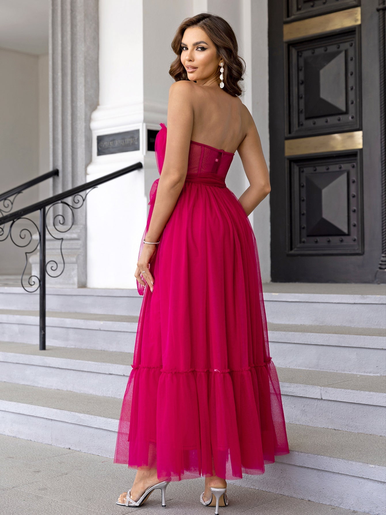 Mesh Dress Lace up Dress Ruffled Tied Mesh Straight