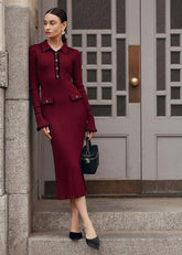 Emilia - Ribbed Knit Polo Midi Dress