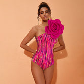 Rose Flame One-Shoulder Swimsuit - Rose Red