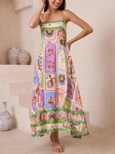 Unique Painted Print Sleeveless Lace Maxi Dress