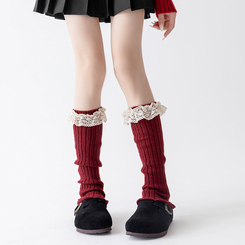 Cotton Ruffled Red Christmas Leg Warmers