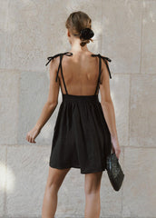 Midnight Grace - Tie-Strap Linen Mini Dress