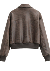 Noa - Vintage Faux Leather Bomber Jacket
