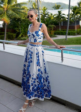 Monte Coast Bikini Long Skirt Set - Blue