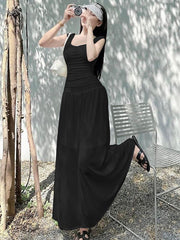 Scoop Neck Bodycon Maxi Dress In Black Black Long Maxi Dress