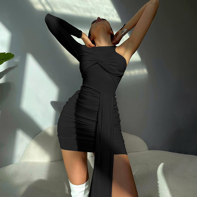 Solid Color One Shoulder Ribbon Hip Bag