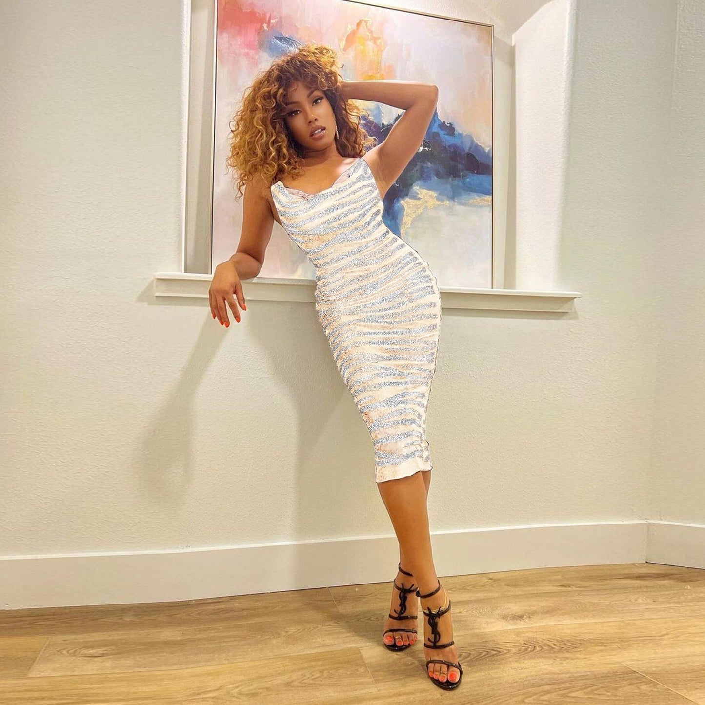 Sling Rhinestone Perspective Slim Dress