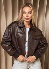 Noa - Vintage Faux Leather Bomber Jacket