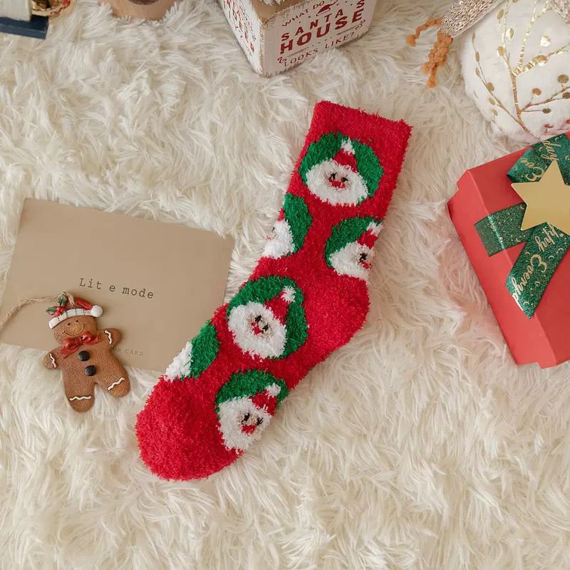 Fleece Cartoon Cute Red Long Gift Christmas Socks