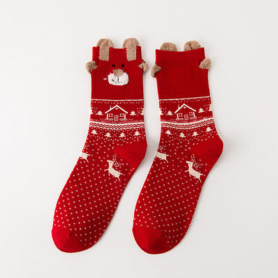 3D Reindeer Ear Mid Calf Japanese Style Christmas Socks