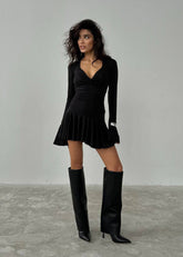 Twist-Front Long Sleeve Mini Dress