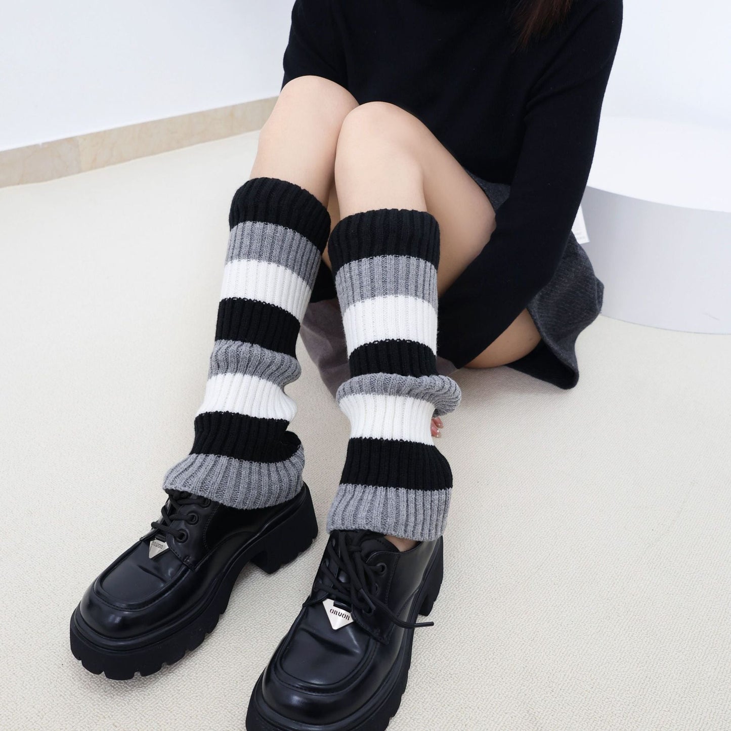 Knit Striped Color Block Slouchy Red Christmas Leg Warmers