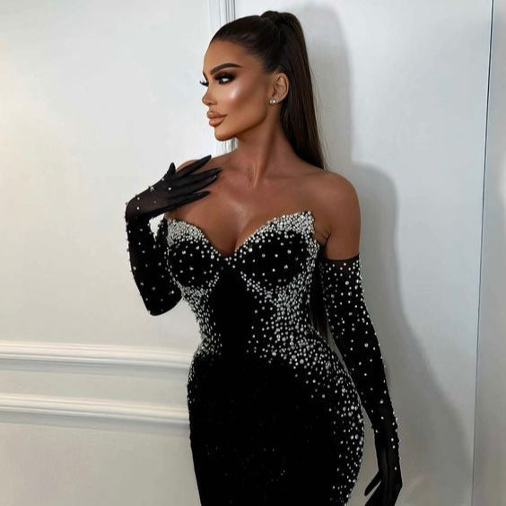 Pearl Decoration Socialite Tube Top Bandage Dress