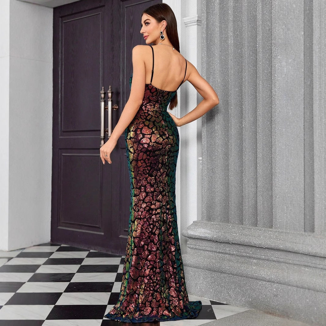 V neck Brace Evening Dress Fishtail Elegant Dress Annual Party Party Host Formal