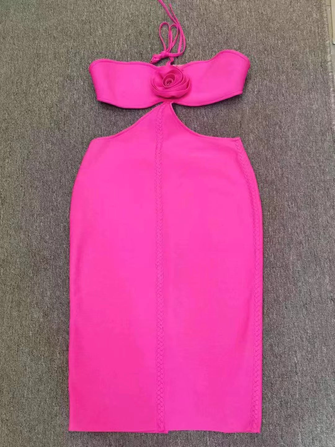 Halter Cut out Backless Three Dimensional Floral Tight Dress