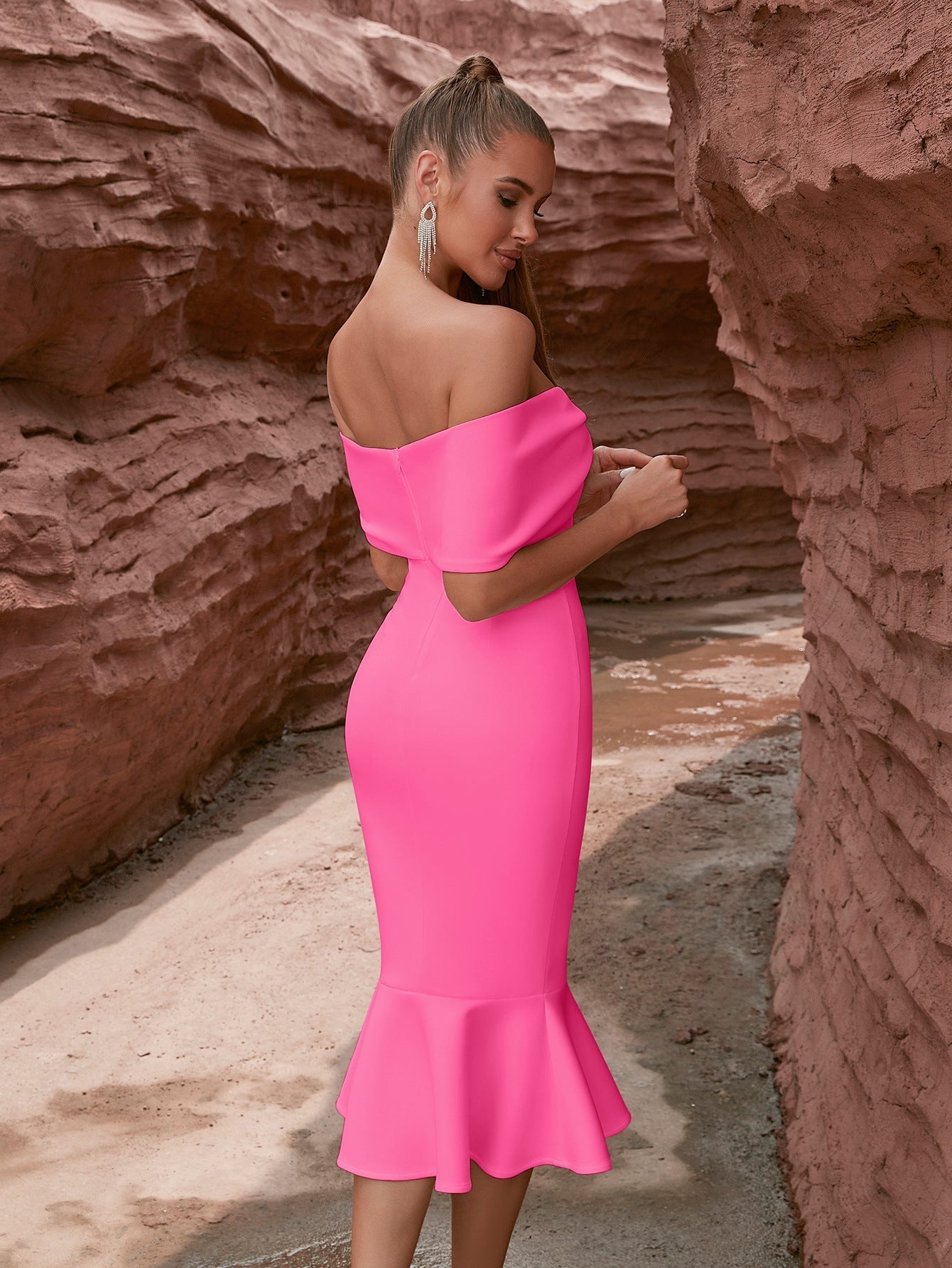 Evening Dress Bow off Shoulder Dress Elegant Ruffles Party Party Dress