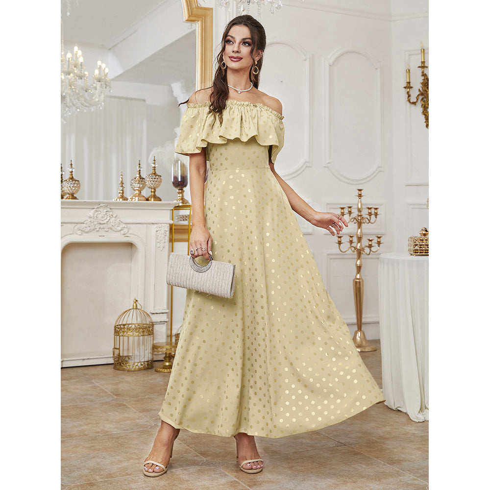 Dress off Neck High Waist Slim Printed Dress