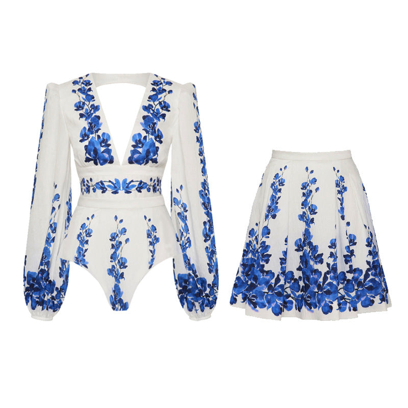 Monte Coast Swimsuit Short Skirt Set - Blue