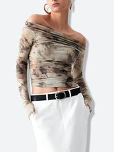 Off Shoulder Ruched Mesh Top