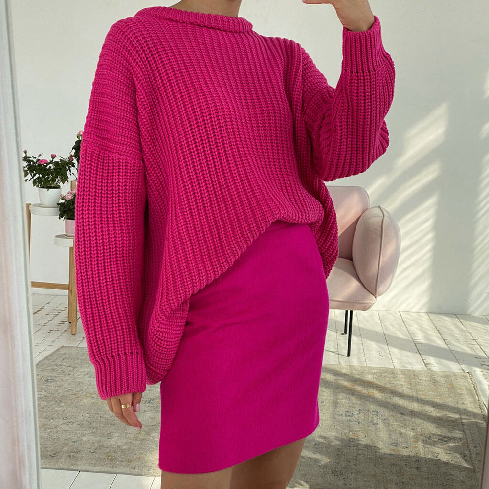 Candy Color Crewneck Trendy Pullover Sweater - Purple M / Rose Sweaters