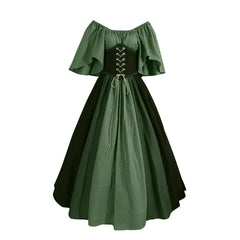 Medieval Retro Color Block Off Shoulder Party Dress