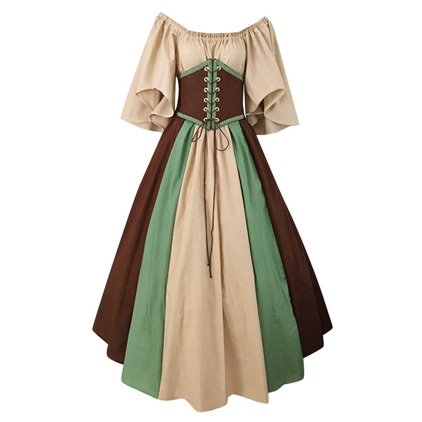 JuliaFashion - Palace Medieval Costume Christmas Vintage Victoria Lace Up Vintage Carnival Party Long Robe Cosplay Fancy Clothing Dress