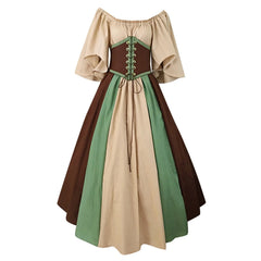 Medieval Retro Color Block Off Shoulder Party Dress
