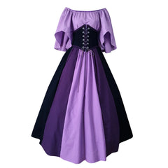 Medieval Retro Color Block Off Shoulder Party Dress