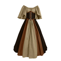 Medieval Retro Color Block Off Shoulder Party Dress