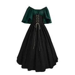 Medieval Retro Color Block Off Shoulder Party Dress