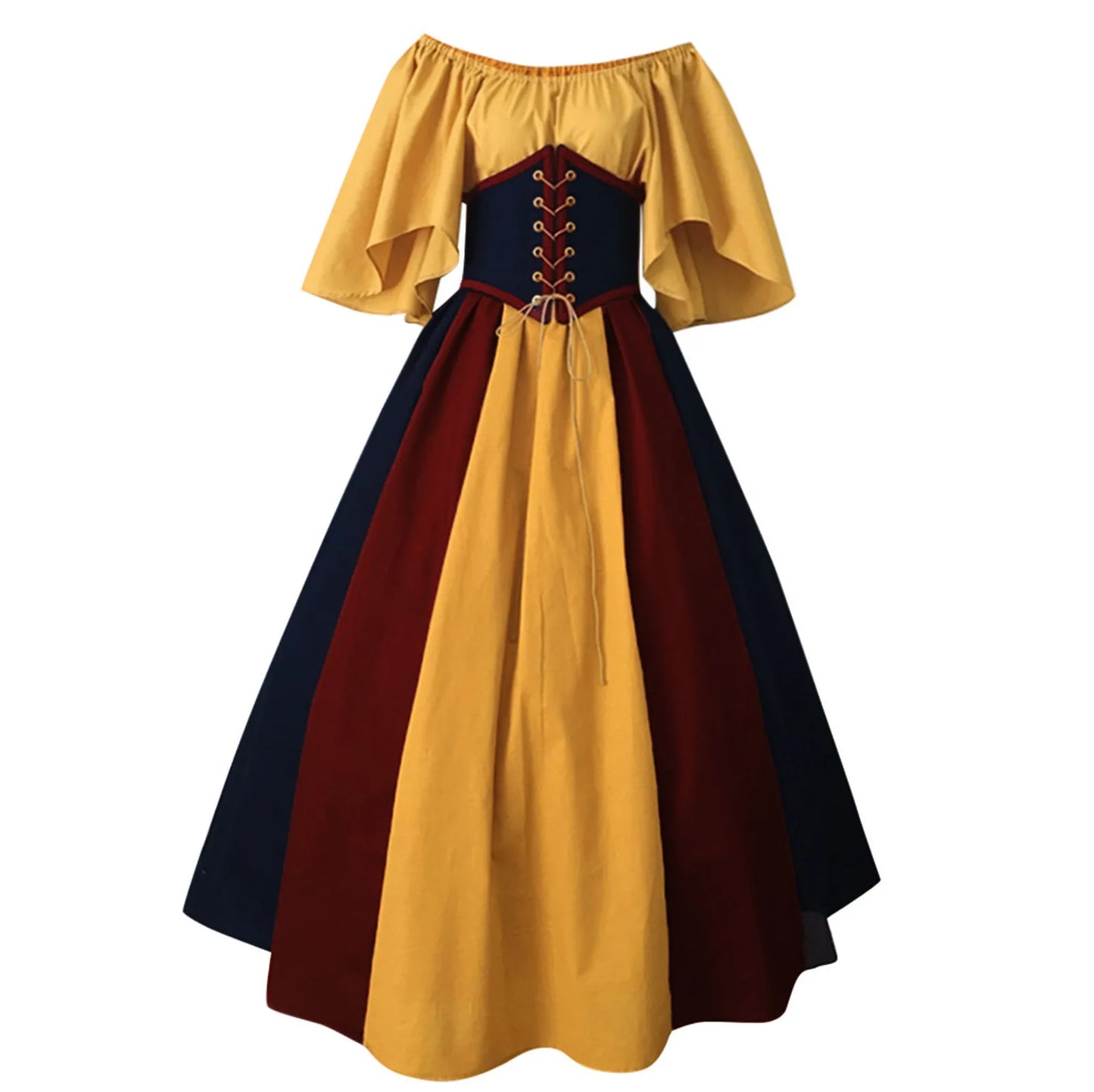 JuliaFashion - Palace Medieval Costume Christmas Vintage Victoria Lace Up Vintage Carnival Party Long Robe Cosplay Fancy Clothing Dress